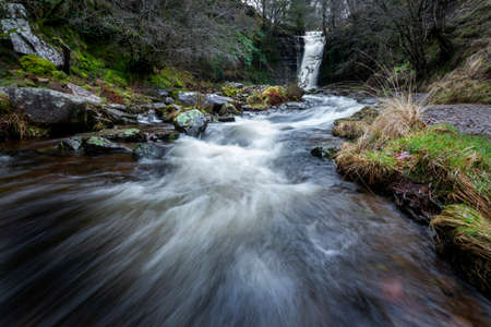 Blaen y Glyn waterfalls, a series of closely connected falls a few miles northwest of Usk in South Wales UKの写真素材