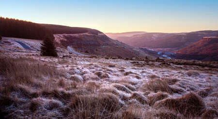 A Winter's day on the road over the Rhigos mountain in South Wales UKの写真素材