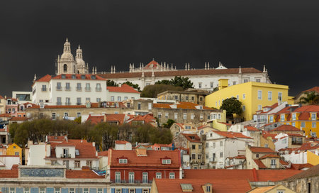Editorial Lisbon, Portugal - March 21, 2022: The red terracotta rooftops and architecture typical of Portugal and Spain.のeditorial素材