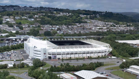 Editorial Swansea, UK - May 24, 2022: Aerial view of The Liberty Stadium in Swansea, a premier venue for conference and events in and also the home to Swansea City Football Club and Ospreys rugby.のeditorial素材