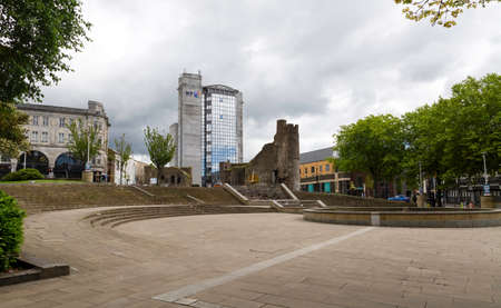 Editorial Swansea, UK - May 24, 2022: Swansea castle and the modern British Telecom Tower in the centre of Swansea City, South Wales, UKのeditorial素材