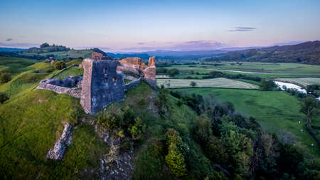 Dryslwyn Castle, considered one of the most important remaining structures built by a Welsh chieftain, standing on high ground overlooking the Tywi Valley in Carmarthenshire, South Wales UKのeditorial素材
