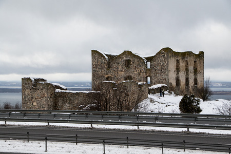 Ruins of the old Castle Brahehus, nowadays very close to highway E4, near the city of Gr?nna in southern Sweden.のeditorial素材
