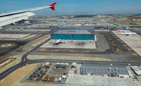 Airliner approach the new Istanbul Airport in Turkey.