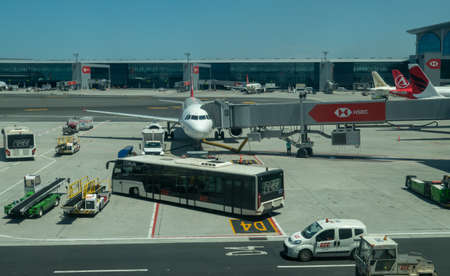 Airliners from Turkish Airlines, at the new Istanbul Airport in Turkey.のeditorial素材