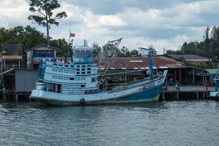 Fishing boat by quay in the port of Krabi, southern Thailand.のeditorial素材