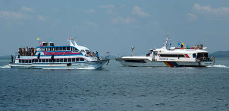 Local ferries near the port of Saladan on the northern part of Koh Lanta island in southern Thailand.のeditorial素材
