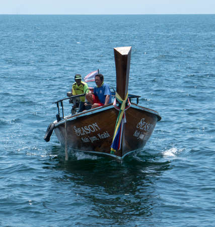 Longtail boat in the Andaman Sea by the island of Koh Lanta in southern Thailand.のeditorial素材