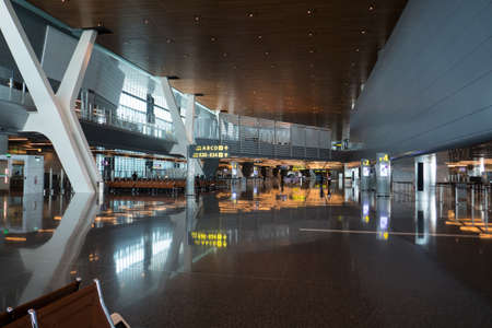 Interior from the main terminal at Hamad International Airport in Doha, Qatar.のeditorial素材