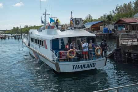 Small ferry in the port of Saladan on the northern part of Koh Lanta island in southern Thailand.のeditorial素材