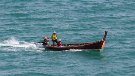 Longtail boat on the Andaman Sea off the island of Koh Lanta in southern Thailand.のeditorial素材