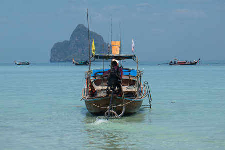 Longtail boats outside the small island of Koh Kradan in southern Thailand.のeditorial素材