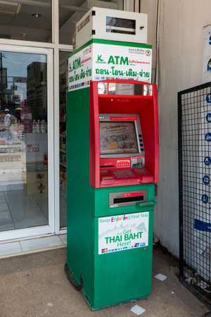 ATM vending machine in urban area on island Koh Lanta in southern Thailand.のeditorial素材