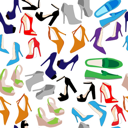 Seamless pattern of shoes and boots. Background for wrapping paper and sales packagesのイラスト素材