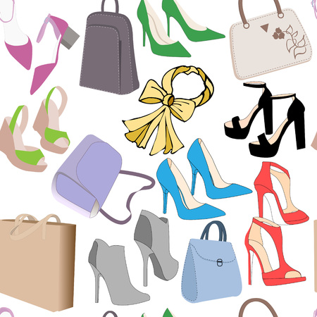 Pattern of fashion Women bags handbags and summer shoes.のイラスト素材