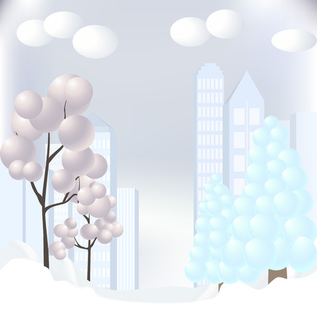 Winter park in the city with children playground. Vector illustration.のイラスト素材