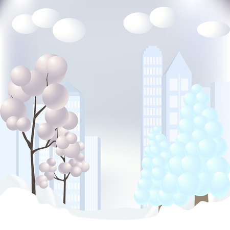 Winter park in the city with children playground. Vector illustration.のイラスト素材