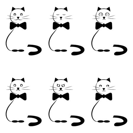Cute cartoon cat character with different emotions set of vector Illustrations. Angry, sleepy, kind, dreaming catのイラスト素材