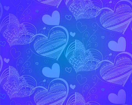 Vector illustration seamless pattern with hearts, blue backgroundのイラスト素材
