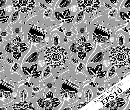 Repeating Modern Floral Background Pattern. Flower Vector Pattern.のイラスト素材