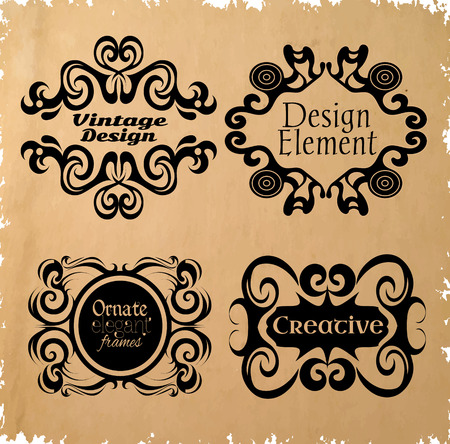 Vintage frame set on retro background. Calligraphic design elements. Vector elegance vintage frames for your textのイラスト素材