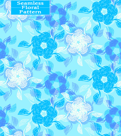 Vector floral seamless pattern. Beautiful hand-drawn flowers. Can be used in interior design, clothing. Background for postcards, invitations. Blue toneのイラスト素材