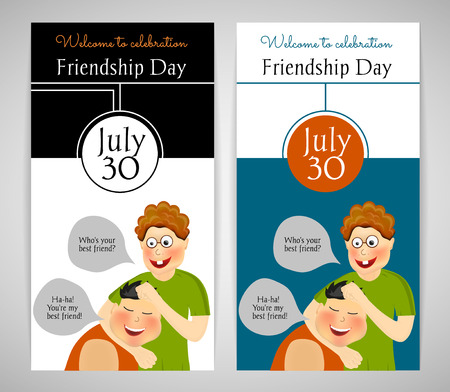 Friendship Day. International holiday. Two best friends. Funny playful festive background. Two template. Flyer, banner or invitation. Vector illustrationのイラスト素材