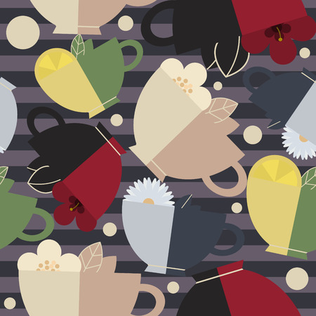 Seamless pattern with cups of tea. Four kinds of tea.のイラスト素材