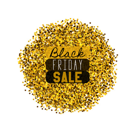 Big Black Friday Sale. Golden glitter. Sparkles on white background. Glowing elements. Banner.のイラスト素材