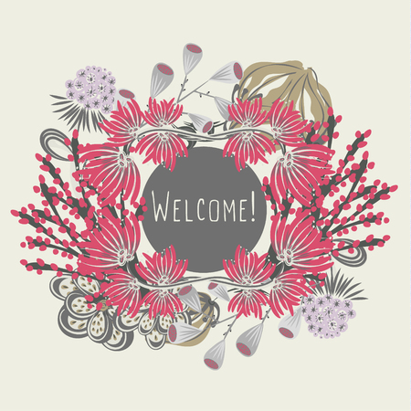 Floral frame. Hand drawn creative flower. Colorful artistic background with blossom. Abstract herb.のイラスト素材