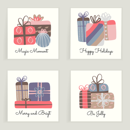Four cards. Hand drawn creative gifts isolated on white.のイラスト素材