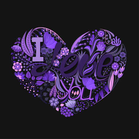 Floral heart. Hand drawn creative flower. Greeting background on Valentine's Day. Feast of love. Holiday. Colorful card. Vector illustration, eps10のイラスト素材