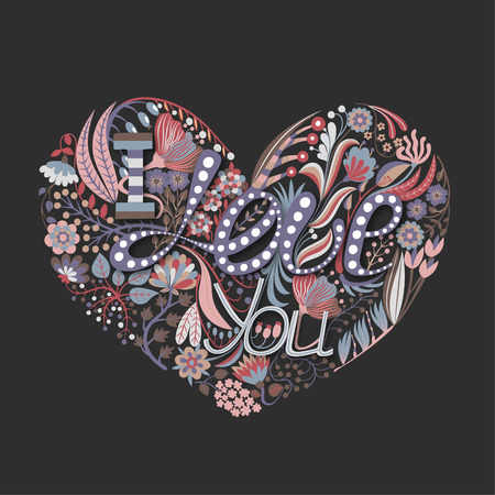 Floral heart. Hand drawn creative flower. Greeting background on Valentine's Day. Feast of love. Holiday. Colorful card. Vector illustration, eps10のイラスト素材