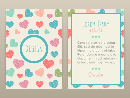 Cover design with chaotic hearts. Shaded shapes are arranged in random order. Romantic background. It can be used for invitation, card, cover book, catalog. Size A4. Vector illustration, eps10のイラスト素材
