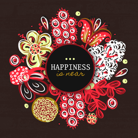 Floral round frame. Hand drawn flowers around circle. Colorful background with blossom. It can be used for design packaging, card, cover, postcard, invitation, label. Vector illustration, eps10のイラスト素材