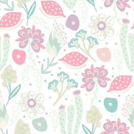 Floral seamless pattern. Hand drawn creative flowers. Colorful artistic background with blossom.のイラスト素材