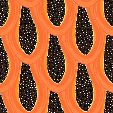 Seamless pattern with tropical fruits. Healthy dessert. Fruity background. Carica papaya. Exotic food. Wrapping paper, print on clothes, wallpaper, summer banner. Vector illustration, eps10のイラスト素材