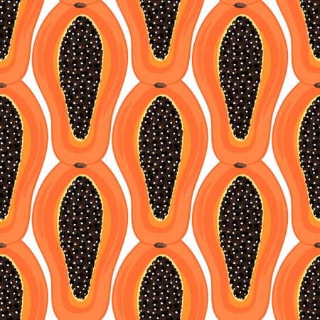 Seamless pattern with tropical fruits. Healthy dessert. Fruity background. Carica papaya. Exotic food. Wrapping paper, print on clothes, wallpaper, summer banner. Vector illustration, eps10のイラスト素材