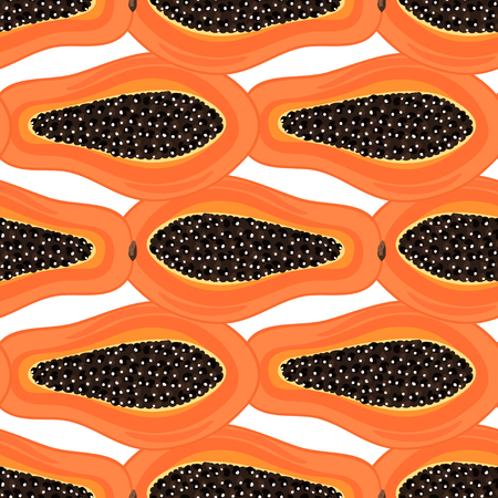 Seamless pattern with tropical fruits. Healthy dessert. Fruity background. Carica papaya. Exotic food. Wrapping paper, print on clothes, wallpaper, summer banner. Vector illustration, eps10のイラスト素材