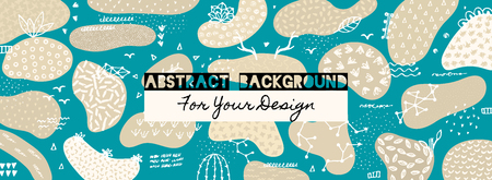 Vector abstract creative background with hand drawn elements and different textured shapes. Freehand style. Applique. Unique artistic design. Header, poster, cover, banner, invitation, packagingのイラスト素材