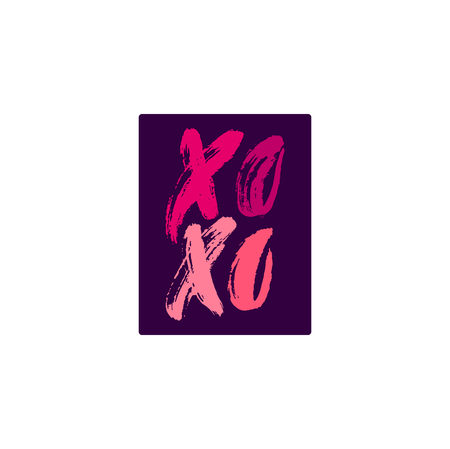 Xoxo. Hand drawn lettering. Happy Valentine's Day. Hugs and kisses. Love. Ink letters. Textured word. Valentine card, postcard, banner, poster, print on clothes. Vector illustration, eps10のイラスト素材