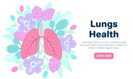 Vector healthy lungs on flowers. Background for label, advertisement of pulmonary medicine, landing or banner for pulmonology clinic, design for website or article about respiratory system healthのイラスト素材