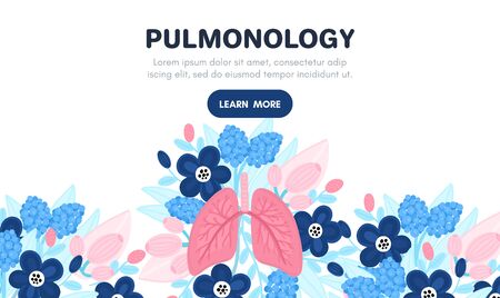 Vector healthy lungs on flowers. Background for label, advertisement of pulmonary medicine, landing or banner for pulmonology clinic, design for website or article about respiratory system healthのイラスト素材