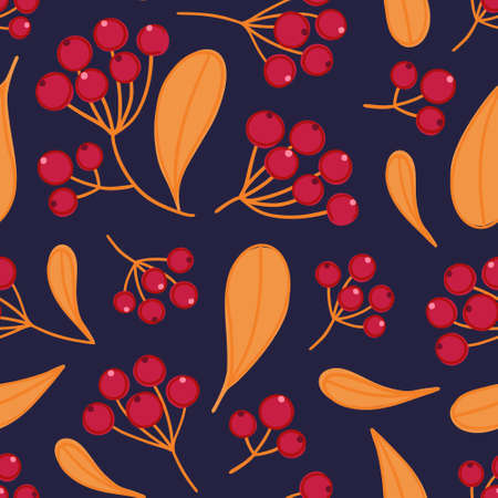 Floral seamless pattern with panicles of berries. Colorful repeating background with plant.のイラスト素材