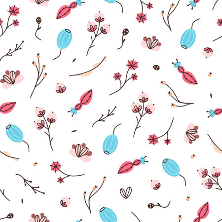 Floral seamless pattern. Hand drawn beautiful flowers. Colorful repeating background with blossom. Design for wallpaper, textiles, wrapping paper, cover notebook, header. Vector illustration, eps10のイラスト素材