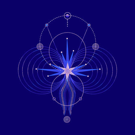 Mysterious esoteric composition with star and circles. Vector illustration on theme of astrology, astronomy, esotericism.のイラスト素材