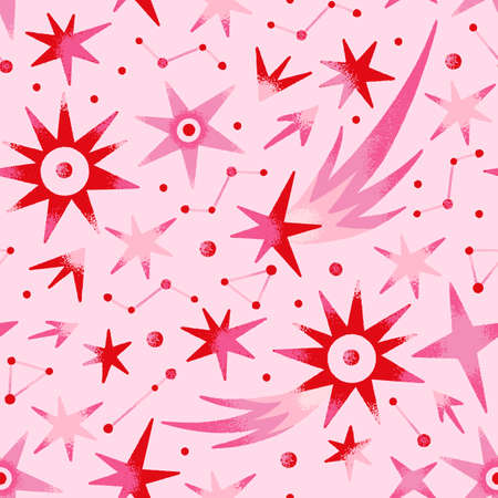 Space abstract seamless pattern with red constellations. Vector illustration on theme of astrology, astronomyのイラスト素材