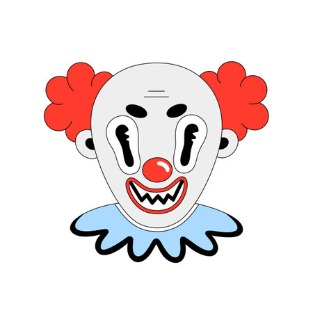 Creepy clown. Halloween spooky cartoon character isolated on white background. Flat style with black outlineのイラスト素材