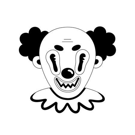 Creepy clown. Halloween spooky cartoon character isolated on white background. Black outlineのイラスト素材