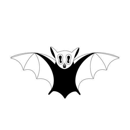 Vampire bat. Halloween spooky cartoon character isolated on white background. Black outlineのイラスト素材